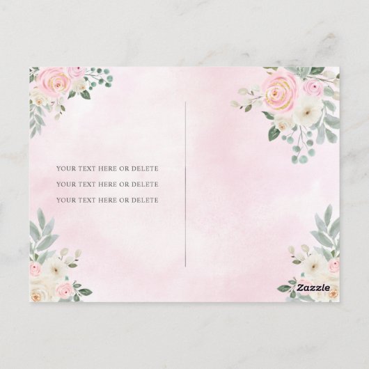 Blindpink Gold Floral Princess Tiara Quinceañera Postkarte (Rückseite)