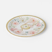 Blindpink Gold Floral Woodland Bunny Rabbit Baby Pappteller (Schrägansicht)