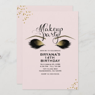 Blindpink Gold Makeup Eyelashes Party Event Einladung