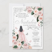Blindpink Silber Blumenprinzessin Quinceanera Einladung (Vorderseite)