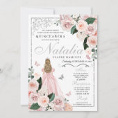 Blindpink Silber Blumenprinzessin Quinceanera Einladung (Vorderseite)