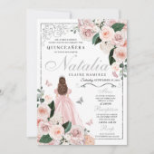 Blindpink Silber Blumenprinzessin Quinceanera Einladung (Vorderseite)
