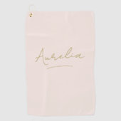 Blindpinken Modern Gold Script Monogram Name Golfhandtuch (Vorderseite)