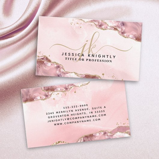 Blindrosa Agate Script Monogram Gold Glitzer Visitenkarte