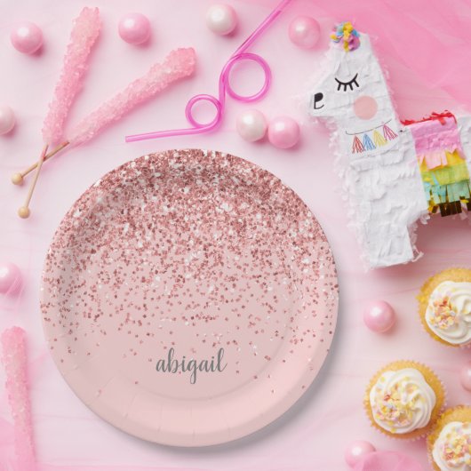 Blindrosa Modern Glitzer Monogramm Name Pappteller (Party)