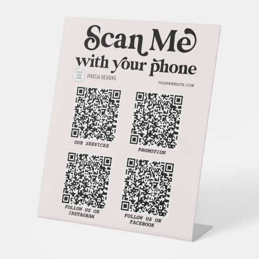 Blindrosa Moderner QR-Code Trendy Business-Zeichen Sockelschild (Vorderseite)