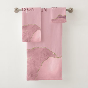 Blindrosa Rose Gold Glitzer Monogram Bath T Badhandtuch Set