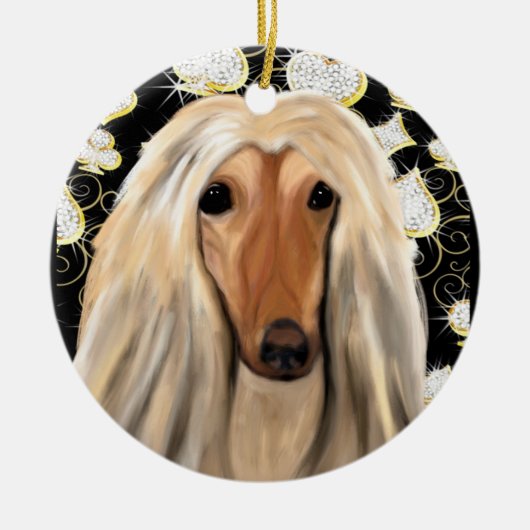 BLING AFGHAN HOUND KERAMIK ORNAMENT (Vorne)