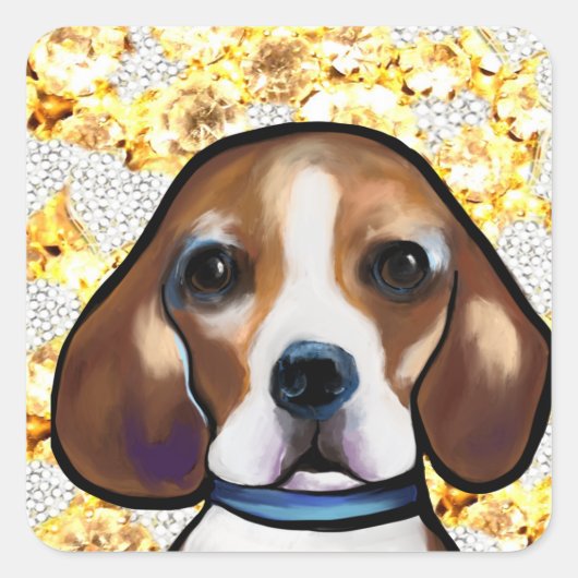 Bling-Beagle Quadratischer Aufkleber (Vorderseite)