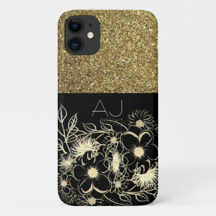 Bling Bling Gold Glitter Schwarze Blumen Luxus Case-Mate iPhone Hülle