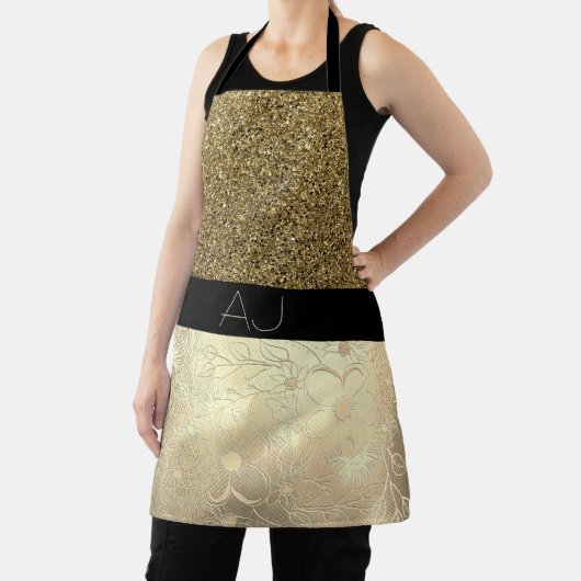 Bling Bling Gold Glitzer und Black Floral Initiale Schürze (InSitu)