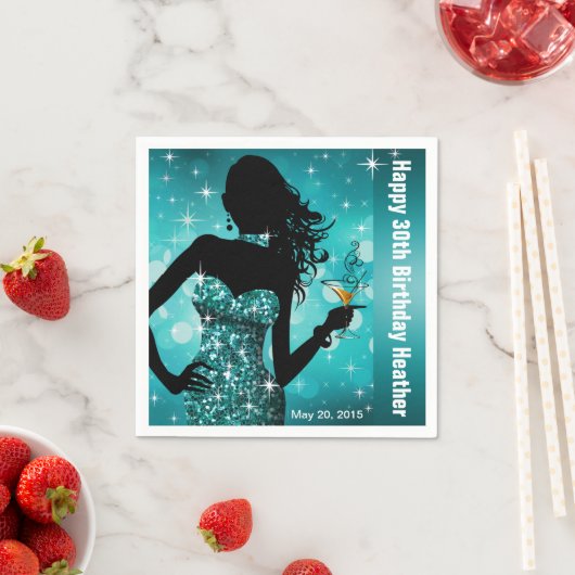 Bling Bombshell Sparkle Birthday Party | Aquamarin Serviette (Beispiel)