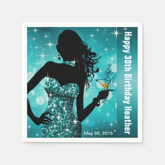 Bling Bombshell Sparkle Birthday Party | Aquamarin Serviette (Vorderseite)