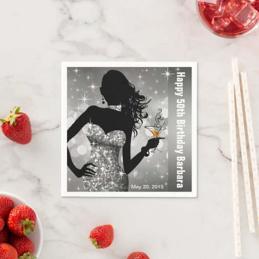 Bling Bombshell Sparkle Birthday Party | silber Serviette (Beispiel)