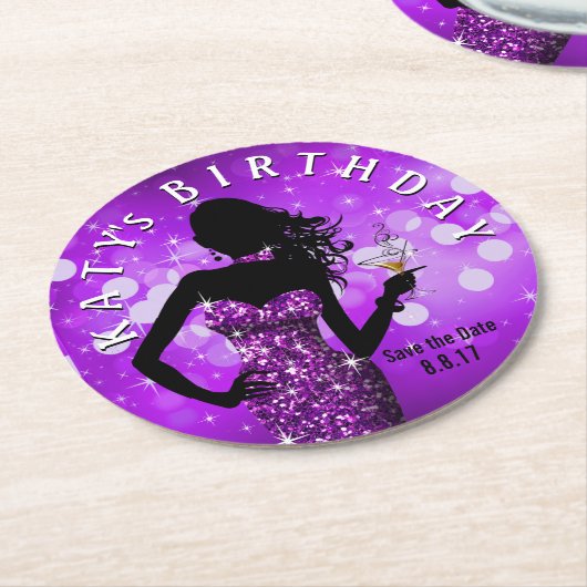 Bling Bombshell Sparkle Save the Date | Violette Runder Pappuntersetzer (Angewinkelt)