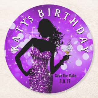 Bling Bombshell Sparkle Save the Date | Violette Runder Pappuntersetzer