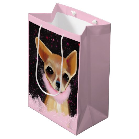 Bling Chihuahua Mittlere Geschenktüte (Vorderseite Schrägansicht)