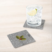 Bling Christmas Holly Berry Leaf Silver Glitzer Rechteckiger Pappuntersetzer (Vor Ort)