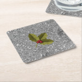 Bling Christmas Holly Berry Leaf Silver Glitzer Rechteckiger Pappuntersetzer (angewinkelt)