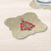 Bling Christmas Red Tree Gold Glitzer Untersetzer (angewinkelt)