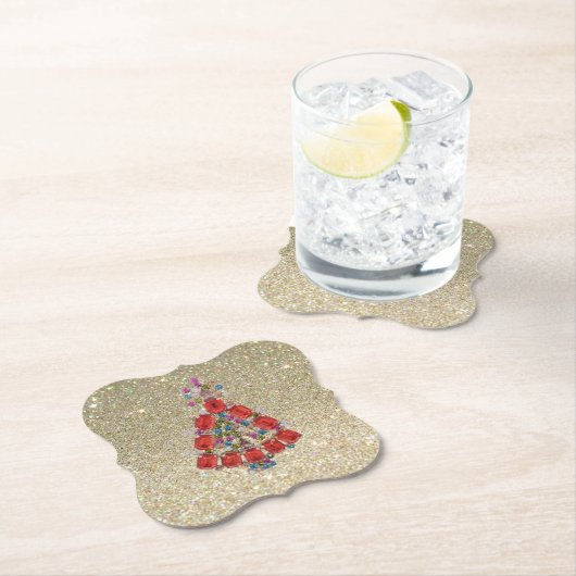 Bling Christmas Red Tree Gold Glitzer Untersetzer (Vor Ort)