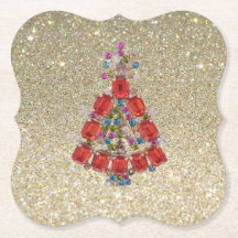 Bling Christmas Red Tree Gold Glitzer