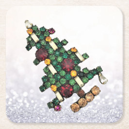 Bling Christmas Tree Glitzer Rechteckiger Pappuntersetzer