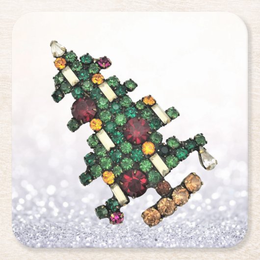 Bling Christmas Tree Glitzer Rechteckiger Pappuntersetzer (Vorderseite)