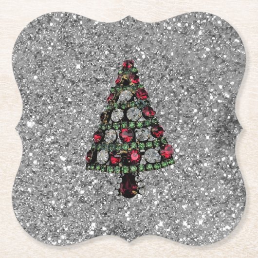 Bling Christmas Tree Silver Glitzer Paper Unterset Untersetzer (Vorderseite)