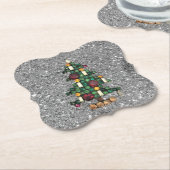Bling Christmas Tree Silver Glitzer Paper Unterset Untersetzer (angewinkelt)