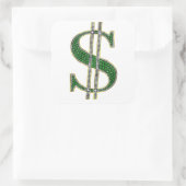 Bling Dollar Sign Diamond Emerald Gem Quadratischer Aufkleber (Tasche)