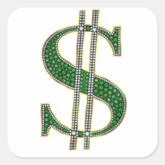 Bling Dollar Sign Diamond Emerald Gem Quadratischer Aufkleber