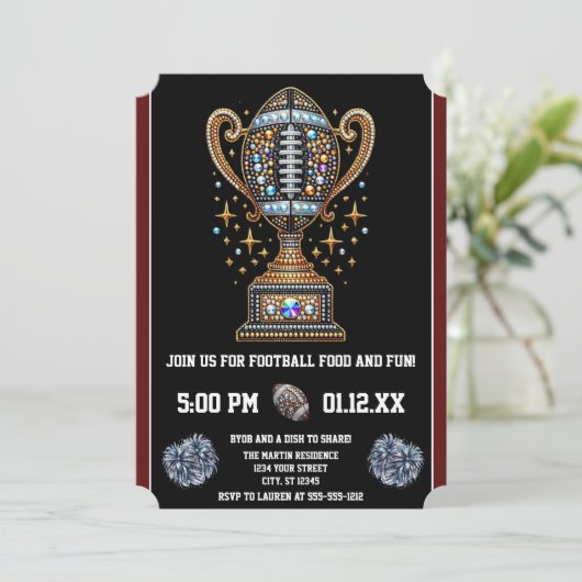 Bling Football Party Big Game Bowl Game Trophy Einladung (Stehend Vorderseite)