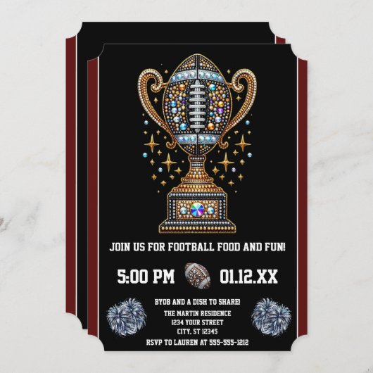 Bling Football Party Big Game Bowl Game Trophy Einladung (Vorne/Hinten)
