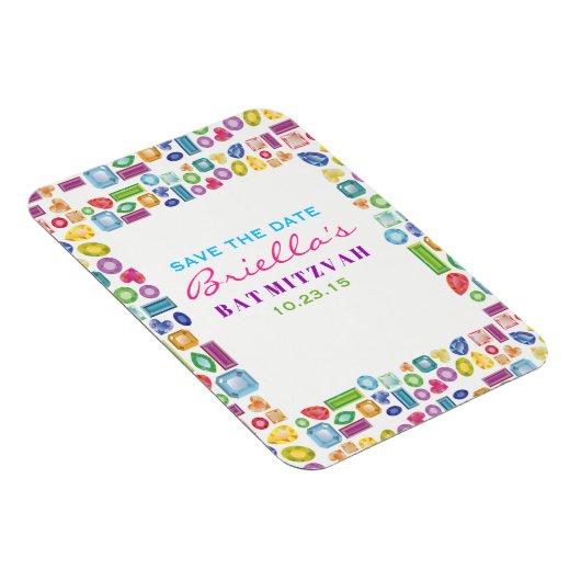 BLING Gemstone Bat Mitzvah Save the Date Magnet (Rechte Seite)