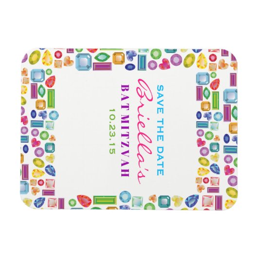 BLING Gemstone Bat Mitzvah Save the Date Magnet (Horizontal)
