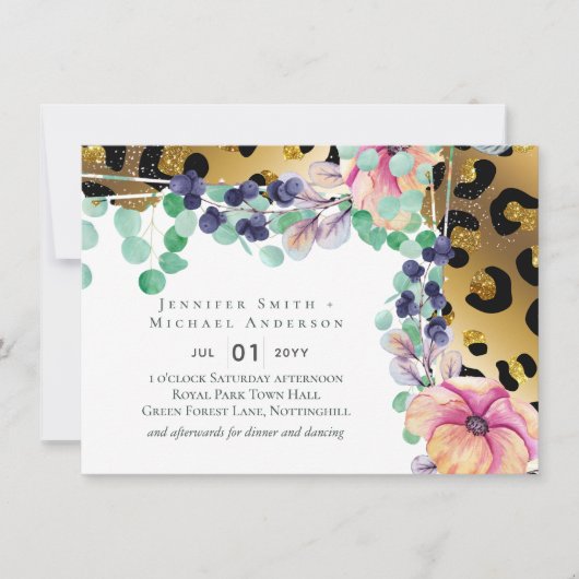 Bling Girly Glam Leopard Print Pink Gold Wedding (Vorderseite)