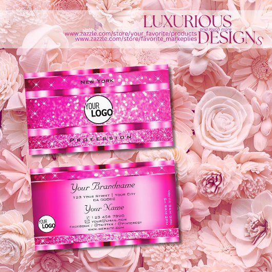 Bling Glam Girly Pink Glitzer Spark Stars und Logo Visitenkarte