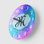 Bling Glitter Girly Monogram Initial Wall Clock Runde Wanduhr (Winkel)