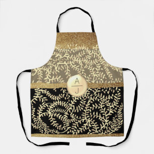 Bling Glitter Gold und schwarze Initialen Schürze