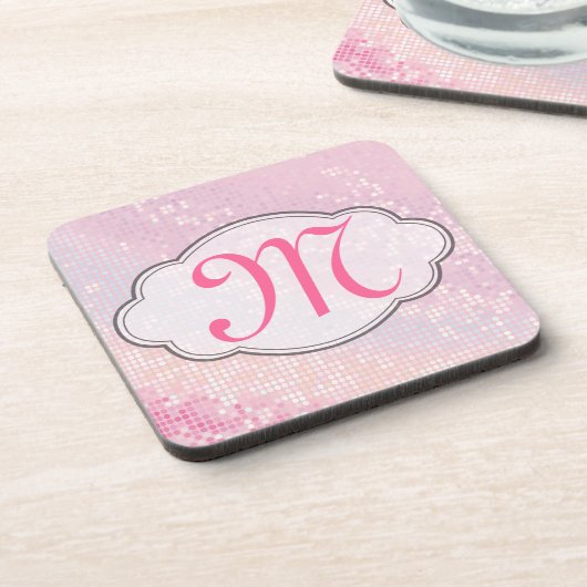 Bling Glitzer Girly Pink Monogram Drink Untersetze Getränkeuntersetzer (Linke Seite)