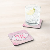 Bling Glitzer Girly Pink Monogram Drink Untersetze Getränkeuntersetzer (Rechte Seite)