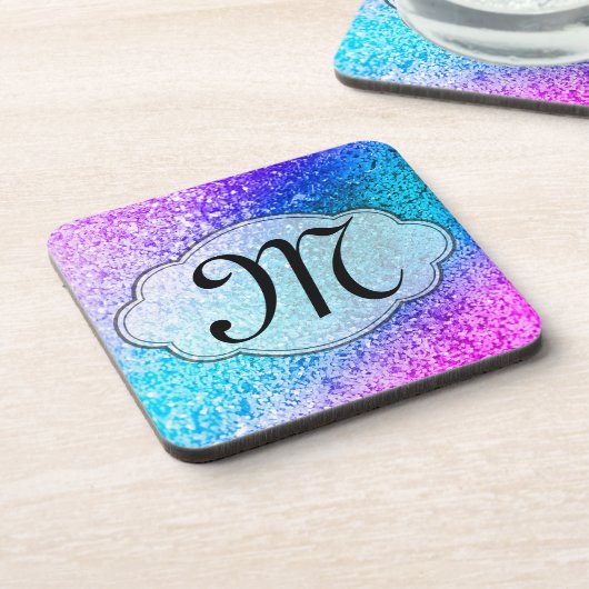 Bling Glitzer Girly Pink Monogram Drink Untersetze Untersetzer (Linke Seite)