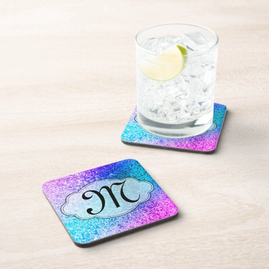 Bling Glitzer Girly Pink Monogram Drink Untersetze Untersetzer (Rechte Seite)