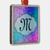 Bling Glitzer Girly Pink Monogramm Erstmaliges Orn Silbernes Ornament (Rechts)