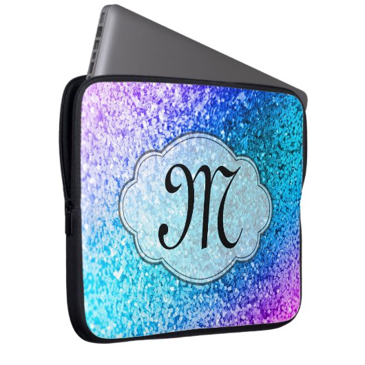 Bling Glitzer-Girly rosa Monogramm 15" Laptopschutzhülle (Vorne Rechts)