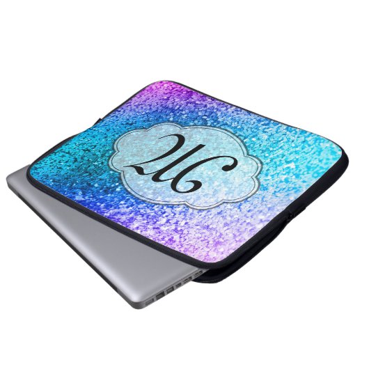 Bling Glitzer-Girly rosa Monogramm 15" Laptopschutzhülle (Vorne Knopf)