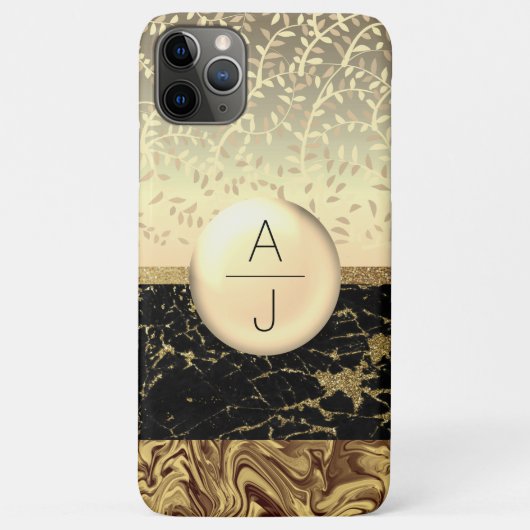 Bling Gold Glitter und schwarze Initialen Case-Mate iPhone Hülle (Rückseite)