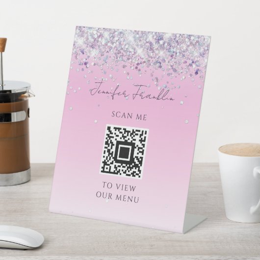 Bling Holographic Glitzer Beauty Script Pink Sockelschild (In SItu)