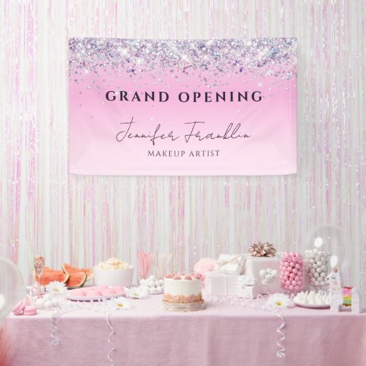 Bling Holographic Glitzer Grand Opening Pink Banner (Party)